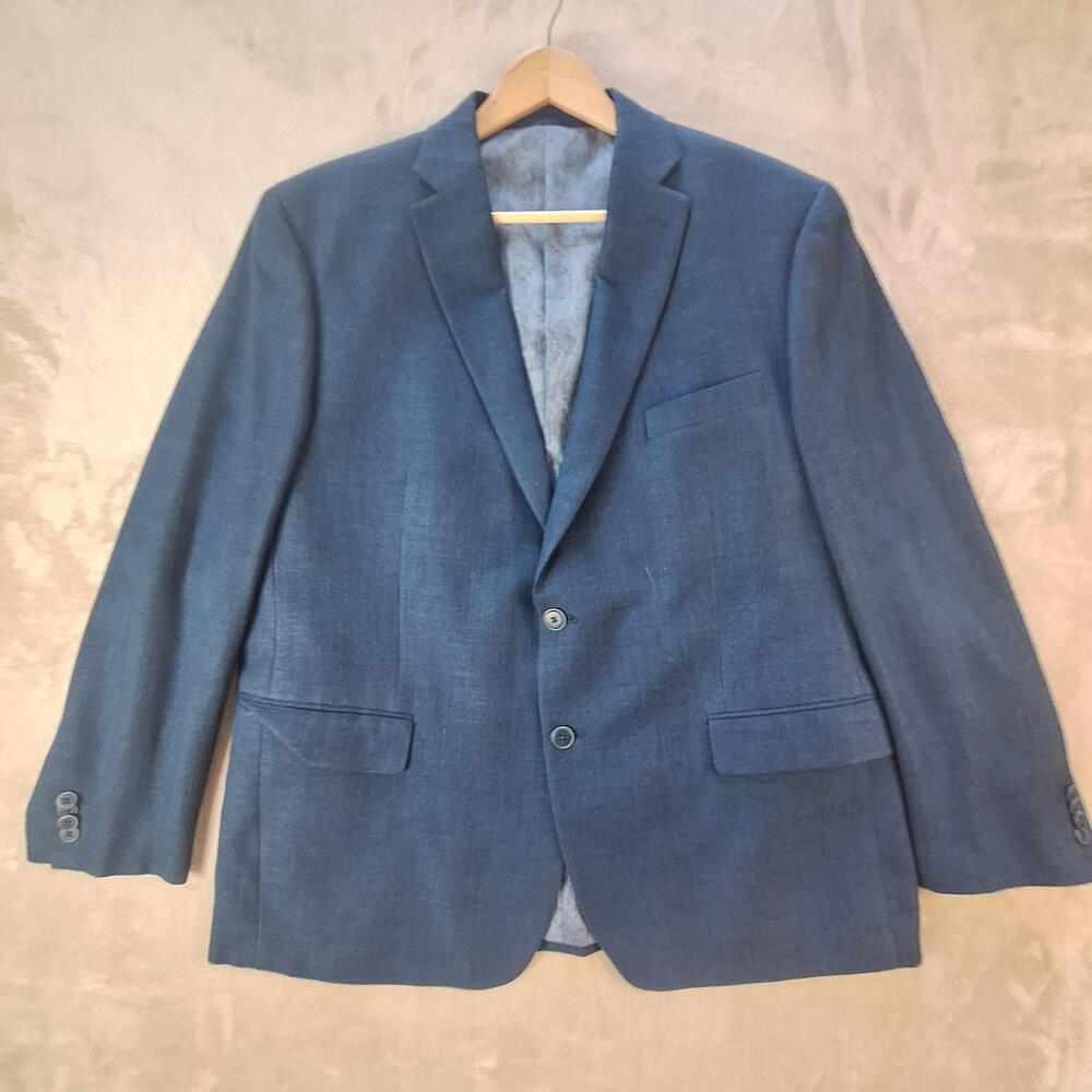 Michael Kors Sport Coat Mens 46R Blue Poly Rayon Linen Double Vent 2 Button